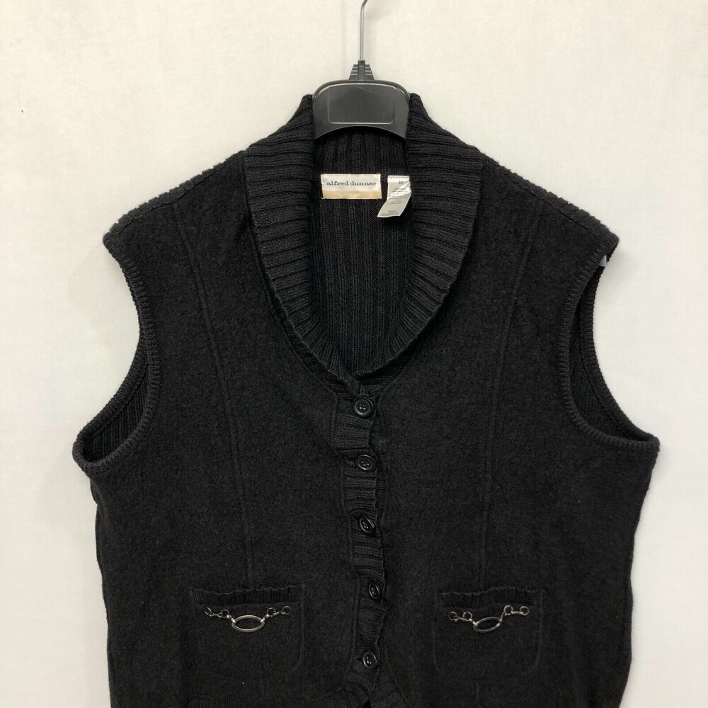 Alfred Dunner Women Sleeveless Vest Sweater Pockets Size 3X Black M185 -27 - Picture 8 of 12